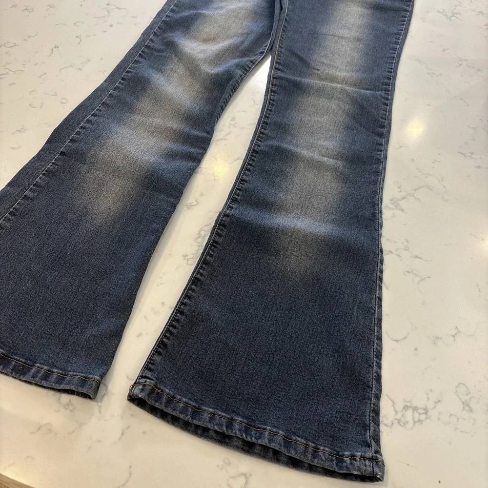 VTG Mastik 90s‎ Y2K Low Rise Flare Jeans Unique Waist Boho Hipster Womens Sz 30